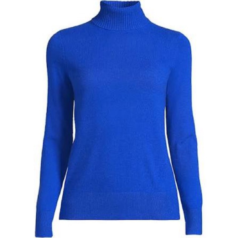 Lands' End Women’s Blue (“Dark Royal Cobalt”) Cashmere Turtleneck Sweater